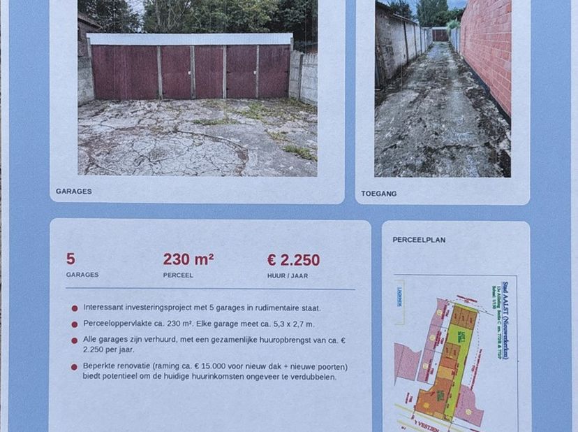 5 verhuurde garages op jaarbasis centrum Nieuwerkerken