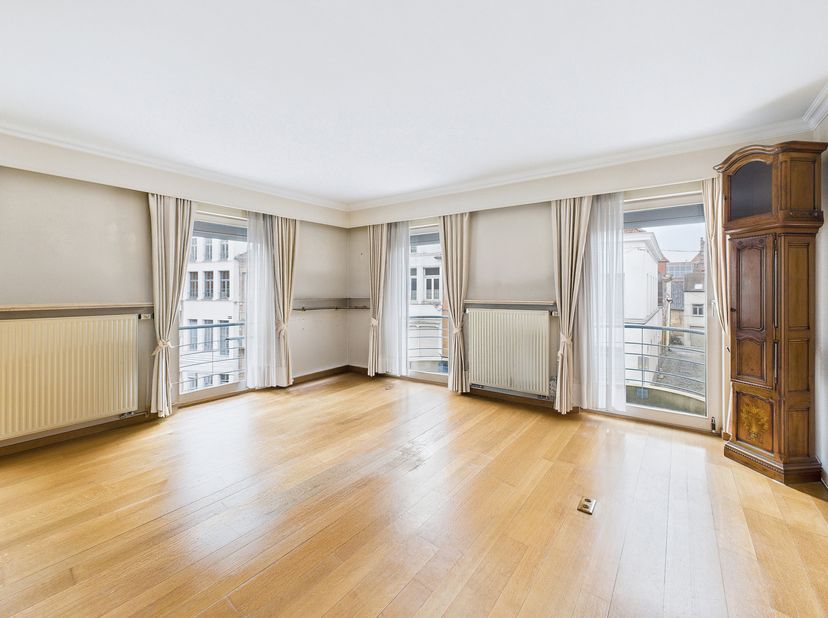 Op de 1e verdieping bestaat dit appartement uit een inkomhal, een lichtrijke leefruimte van 31 m² met balkon, een uitgeruste keuken met oven (Novy), i