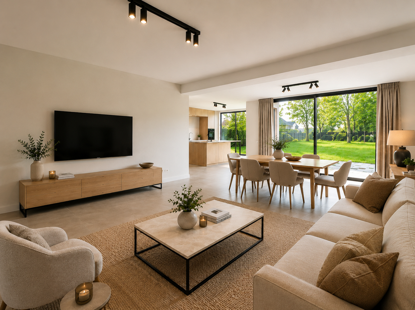 Moderne BEN-villa op 12 are met zuidgerichte tuin – aankoop mogelijk aan 6% btw<br />
Deze stijlvolle moderne villa combineert hedendaagse architectuu