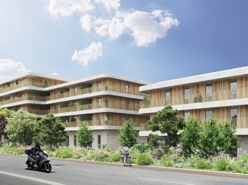 Prachtig nieuwbouwappartement met terras te huur in Lommel:Indeling: Inkomhal, apart toilet, woonkamer met open keuken, terras, slaapkamer 1, badkamer