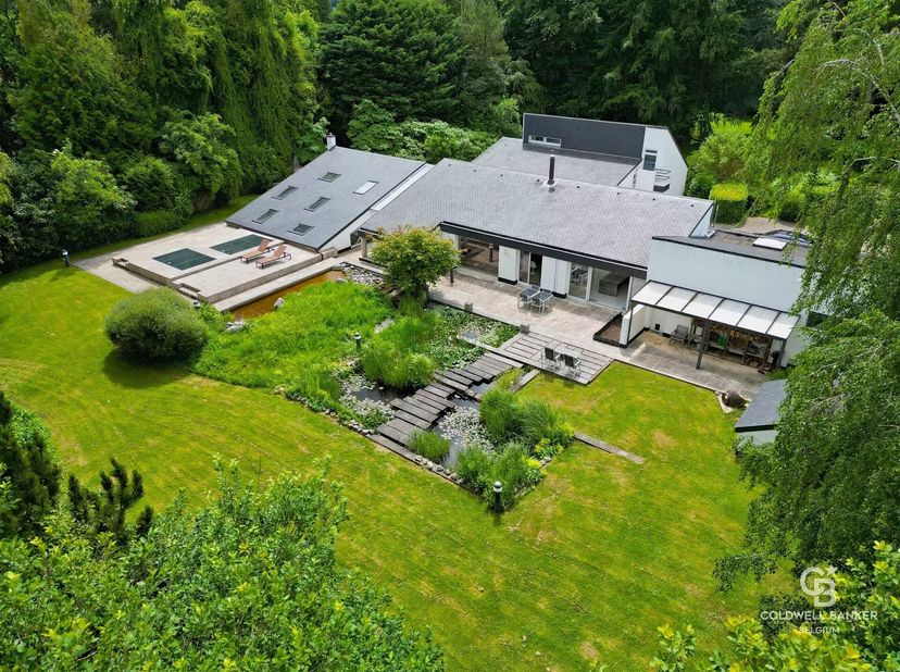 Hoeilaart-Dans un cadre naturel dune rare beauté, à labri des regards et du tumulte, cette villa darchitecte incarne lélégance, la discrétion et le co