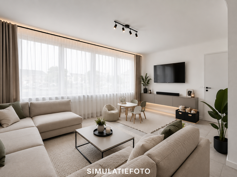 À VENDRE À GERAARDSBERGEN<br />
Cet appartement entièrement rénové est situé au premier étage d’une résidence calme (sans ascenseur) à Moerbeke. Grâce
