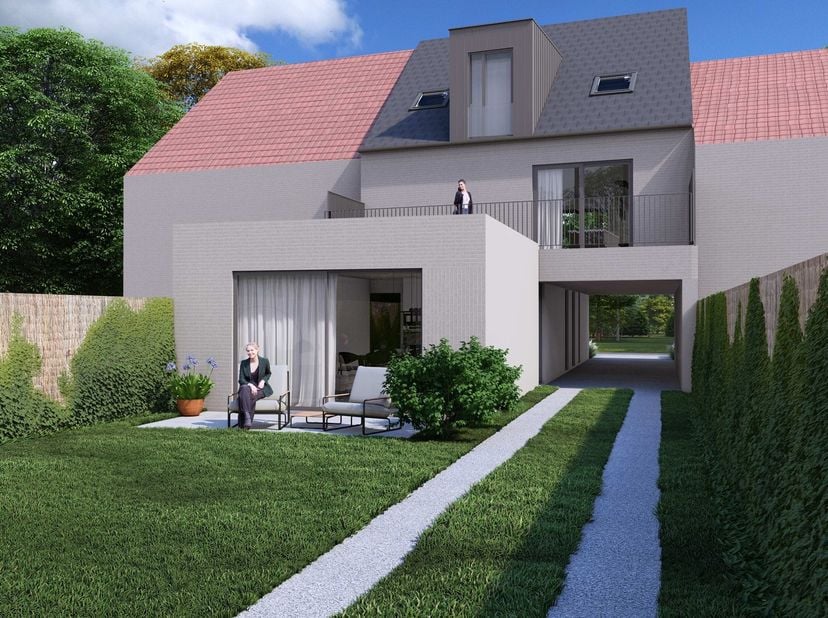 Deze unieke opportuniteit herbergt een klassiek gebouwde nieuwbouw stapelwoning op het gelijkvloers met terras en tuin met een eigen parkeerplaats rec