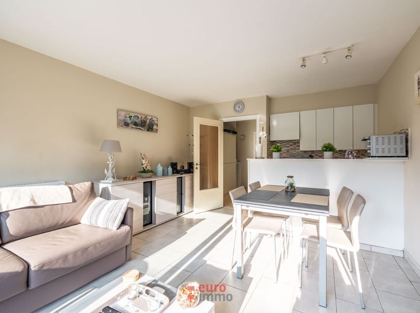 Deze studio met een zuid-west gericht terras ligt vlakbij de winkel/wandelstraat én op een boogscheut van de zeedijk.<br />
Indeling: inkom met 2 uitk