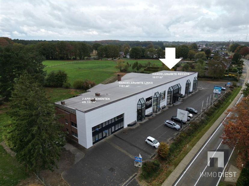 Welkom in een unieke commerciële ruimte langs de verbindingsweg Diest - Tessenderlo, met een ruime oppervlakte van maar liefst 1633m² (gelijkvloers +