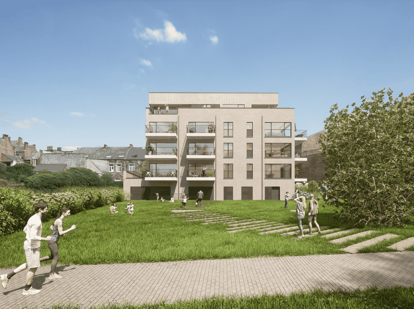 NAMUR, vlakbij het centrum en de oevers van de Samber, prachtig NIEUW APPARTEMENT van 77,34 m² (2 SLAAPKAMERS/1 SLAAPKAMER) met TERRAS. Gelegen op de