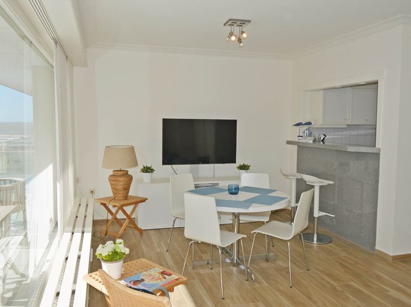 Zeer zonnige studio op 50m van Zeedijk Albertstrand met zicht op zee.<br />
Woonkamer met 6m gevelbreedte en mooi terras, open keuken, badkamer, vesti
