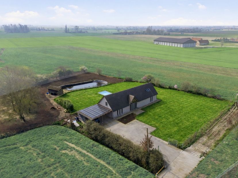 Deze karaktervolle villa geniet van een landelijke ligging in Leisele, met weids uitzicht over de omliggende velden en naast een bedrijf. Indeling: Ru