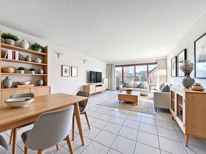 Doorloopappartement gelegen op enkele minuten van het centrum van Sint-Idesbald.&amp;nbsp; Indeling: inkomhal, living met eetkamer, terras aan voorzijde,