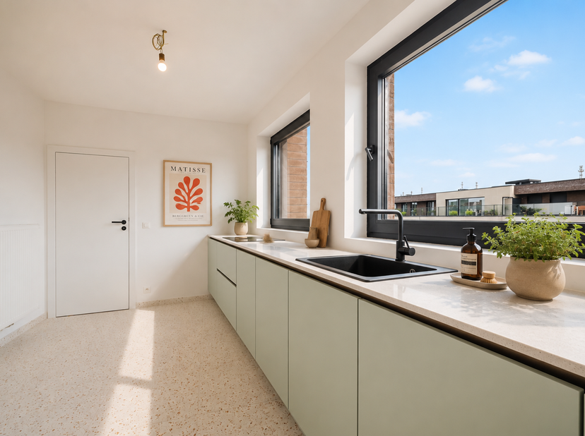 LIGGING<br />
Gelegen in de Kortrijkstraat geniet dit volledig vernieuwde appartement van een uitstekende ligging tussen het bruisende centrum van Dei