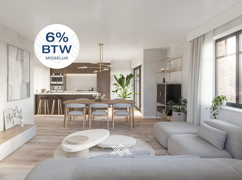 Dit gelijkvloers tweeslaapkamerappartement met een oppervlakte van 102.19 m² is ingedeeld als volgt: een inkomhal met plaats voor een vestiairekast, e