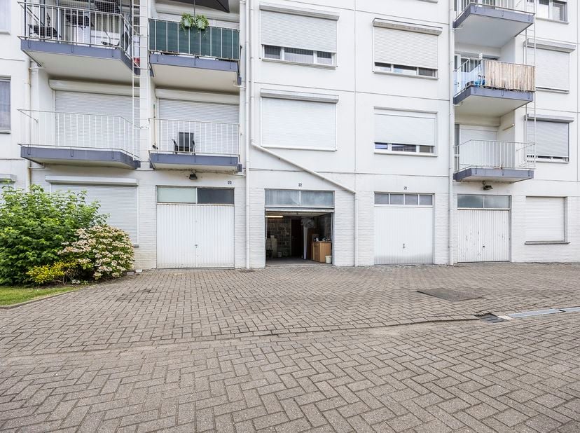 Garage en très bon état avec porte manuelle.
