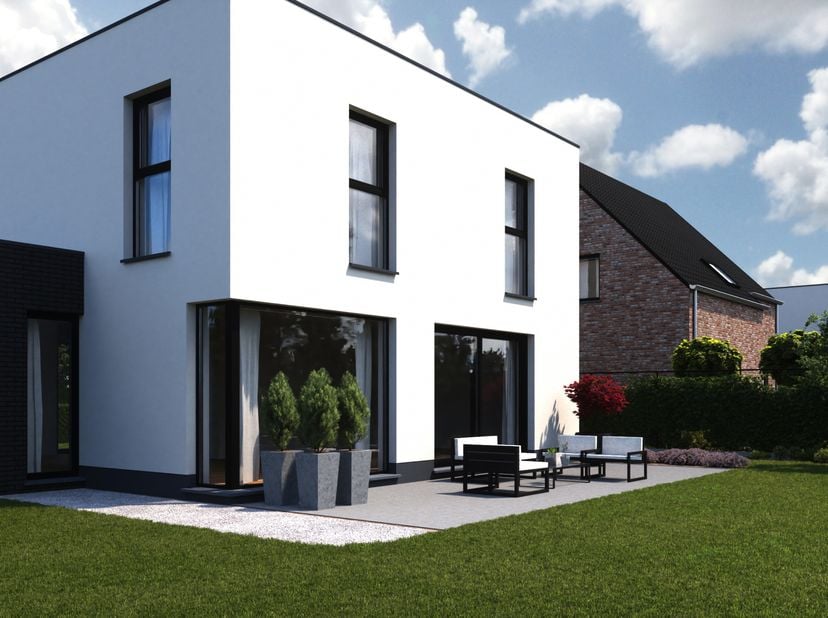 Deze moderne open bebouwing (lot 7) bevindt zich in een rustige, doodlopende woonstraat nabij het centrum. Deze woning wordt casco afgeleverd waardoor