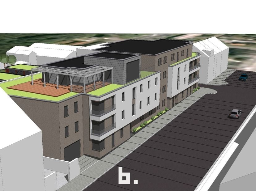 Top gelegen projectgrond op 800 meter van de luchthaven te Charleroi. Verkoop met vergunning voor 30 appartementen + 33 ondergrondse autostaanplaatsen