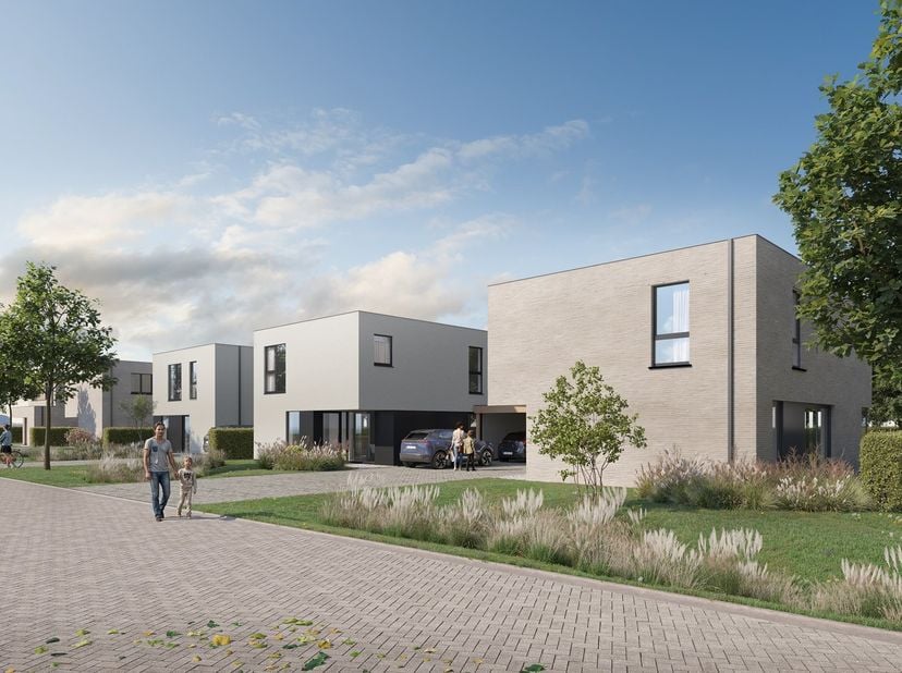 Open bebouwing op lot 30 in deze nieuwe residentieel gelegen verkaveling. Strakke architectuur met grote leefruimte met ingerichte eiland en leefkeuke