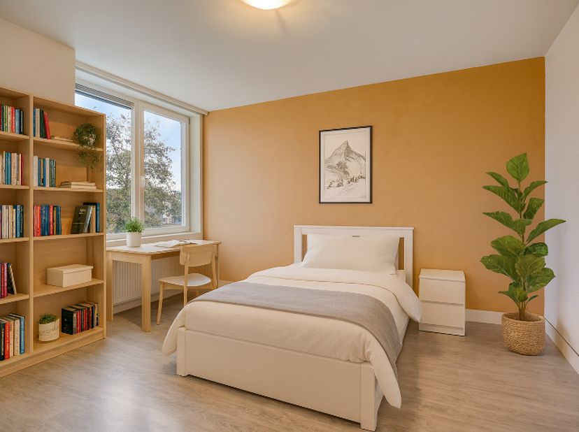 Ontdek deze aangename en praktische studentenkamer van 15,81 m² in het volledig vernieuwde studentencomplex Student Home, gelegen aan de Jan Delvinlaa
