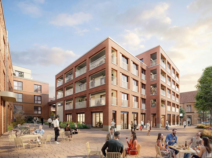 Un nouveau quartier sans voitures, organisé autour dune place publique, de zones vertes et de cours privées, avec la chapelle historique comme point c