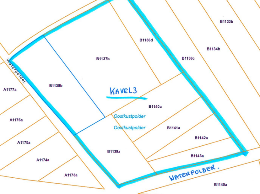 KAVEL 3: PERCEEL WEILAND EN AKKERLAND - <br />
<br />
Perceel weiland en perceel akkerland, gelegen te Moerkerke, Den Hoorn, nabij de Waterpolder, ter