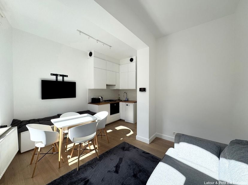 ETTERBEEK – Op een steenworp van het openbaar vervoer, winkels en alle faciliteiten, recent gerenoveerd gemeubeld APPARTEMENT van +/- 35m² (1slk/1dkr)