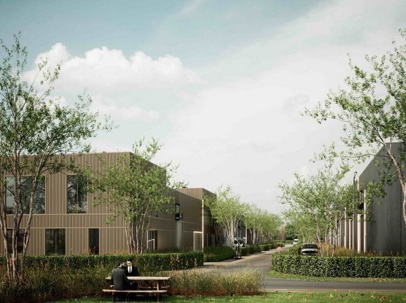 699,1m² entrepôt neuf<br />
Emplacement: dans la zone industrielle de Heultje-Hulshout<br />
Spécifications: structure en acier, hauteur libre de 8m,