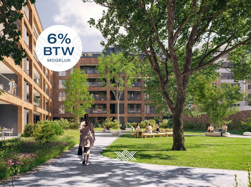 Dit hoekappartement van 71 m² is geleden op de 4de verdieping en beschikt over een bijzonder lichtrijke eet- en leefruimte met extra hoge plafonds van
