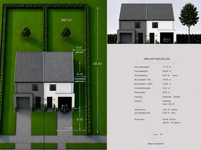Zeer gunstig gelegen bouwgrond van 667m² gelegen te De Klinge, Ten Hogen<br />
Dit perceel biedt de mogelijkheid om een halfopen bebouwing met een bew