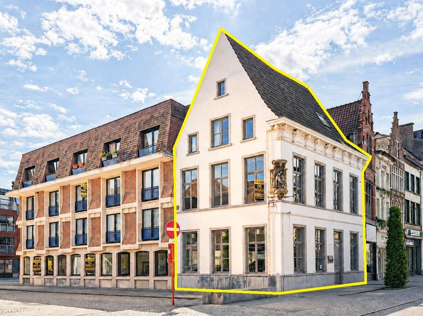 INTERESSANTE OPBRENGSTEIGENDOM MET HANDELSPAND EN 2 APPARTEMENTEN op een TOPLIGGING IN HET STADSCENTRUM VAN OUDENAARDE. Het gelijkvloers omvat een POL