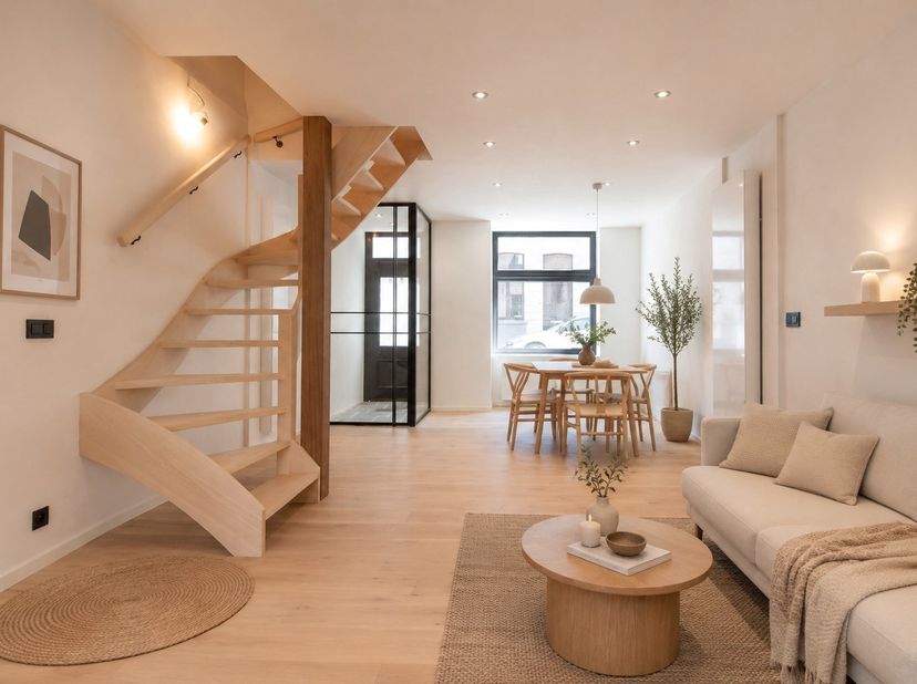BRUGES - PRIX DE DÉPART - Maison de ville entièrement rénovée avec tout le confort moderne. Baignée de lumière, elle comprend une entrée, un salon ave