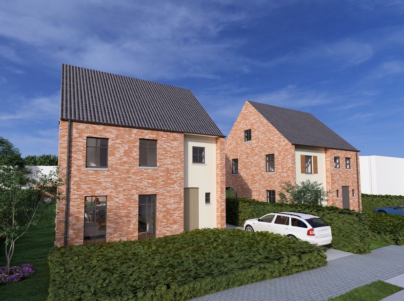 Deze nieuwbouwwoning zal volledig afgewerkt worden incl. oprit, afsluiting en terras.<br />
Tijdens de duur van de afwerking heeft u nog inspraak in d
