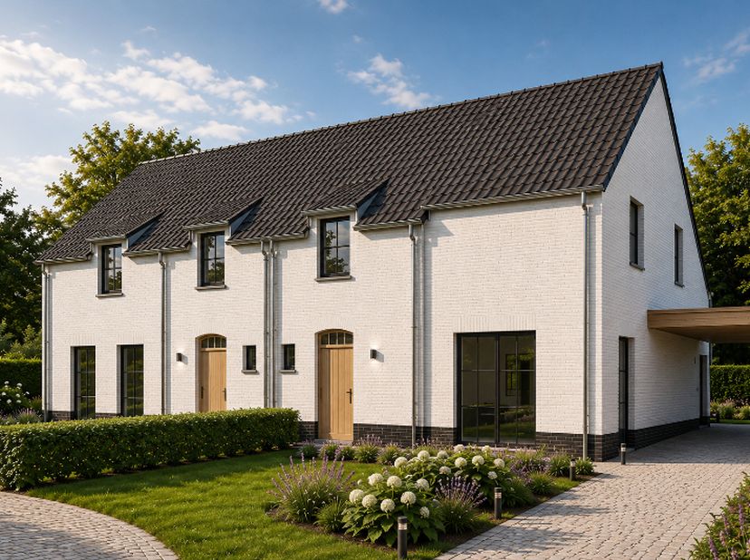 Op de Kruishoutemsesteenweg, strategisch gelegen tussen Gavere, Nazareth en Mullem, worden twee stijlvolle halfopen nieuwbouwwoningen gerealiseerd. Ee