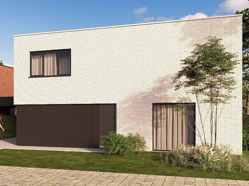 Moderne viergevelwoning met grote tuin en carport.Gelijkvloers:Bij binnenkomst betreed je een ruime inkomhal met een apart gastentoilet.  De keuken ui
