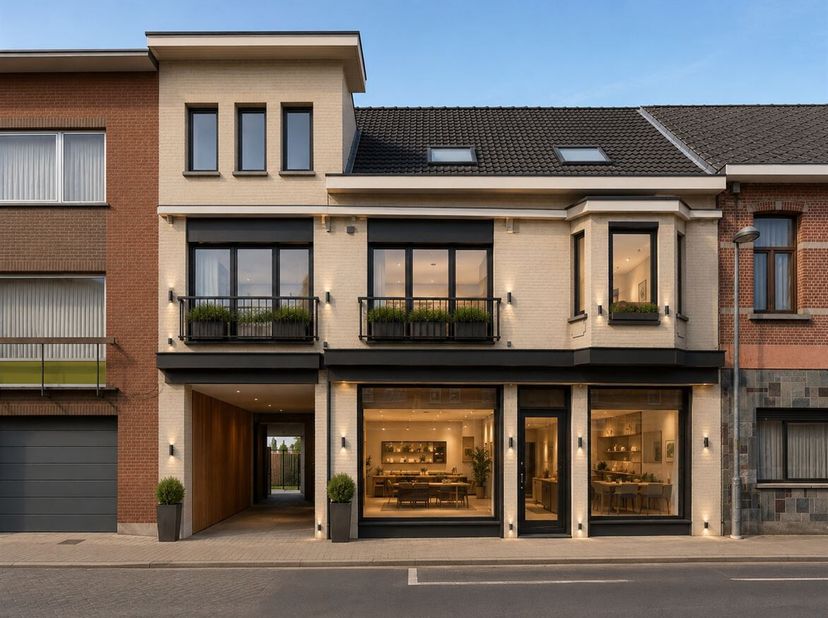 A Pastoor Mellaertsstraat 46 à Heist-op-den-Berg, vous trouverez une propriété commerciale spacieuse avec une forte visibilité sur la rue et un agence