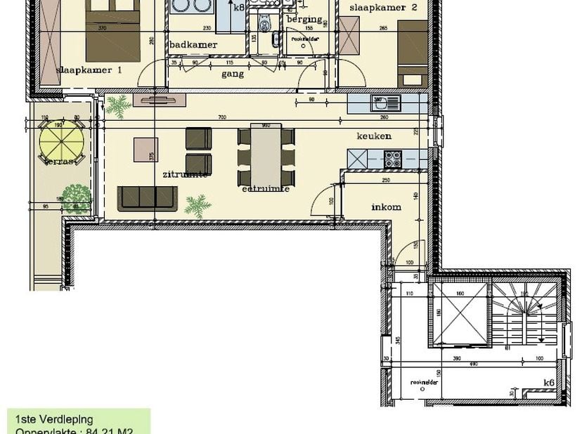 Dit appartement (C1.3) is gelegen op de 1ste verdieping in de Residentie Brouwershof te Westrozebeke (Staden) en bestaat uit: inkomhal - toilet - badk