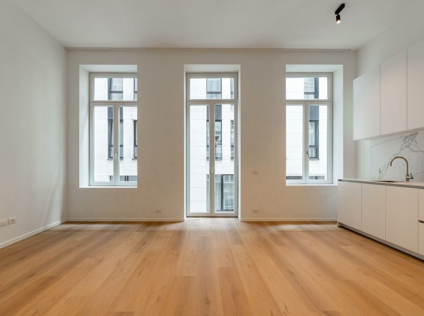 BRUSSEL, ideaal gelegen tussen het Muntplein en het Martelarenplein. Prachtig, gloednieuw APPARTEMENT (1 slaapkamer/1 doucheruimte) met een oppervlakt