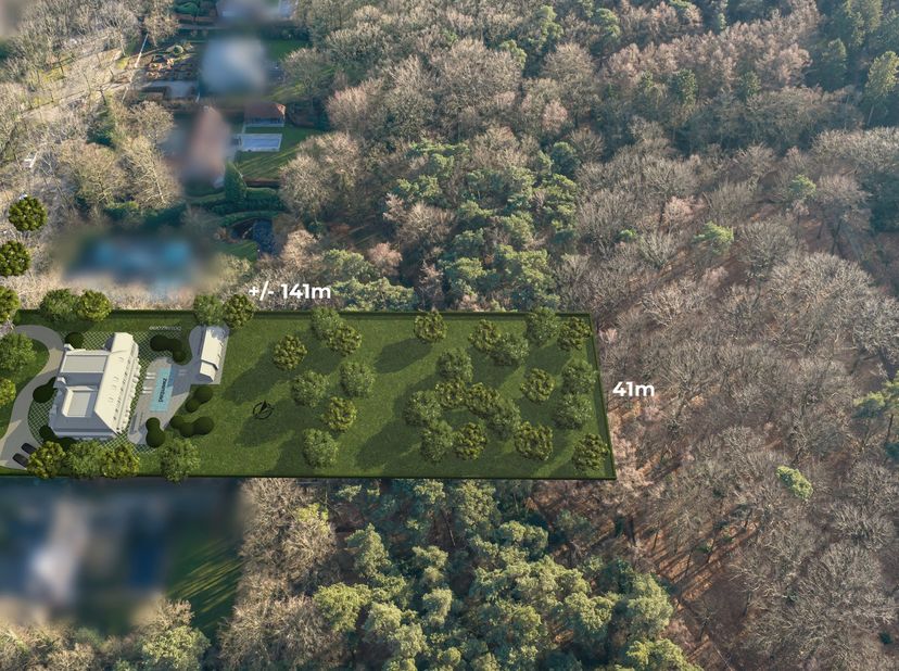 Aan achterliggend domein grenzend, nabij kasteel Mishaegen, prachtig perceel bouwgrond van ca. 5.748 m² met een frontbreedte van 41 meter en een diept