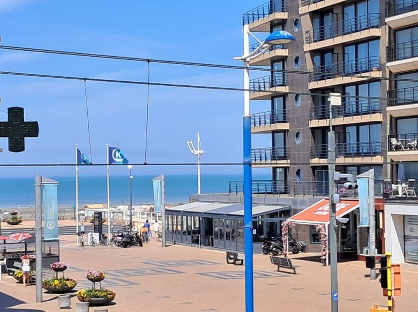 Centraal gelegen 2 slaapkamerappartement met mooi terras en zeezicht.<br />
Ruime living met open keuken.  badkamet met douche, lavabo en apart toilet