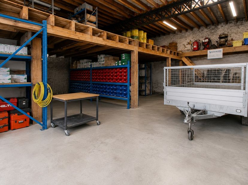 Magazijn ter hoogte van nummer 52. Dit magazijn is gelegen in de Brugstraat op een hoekperceel en heeft een oppervlakte van 160m². Aanwezigheid sectio