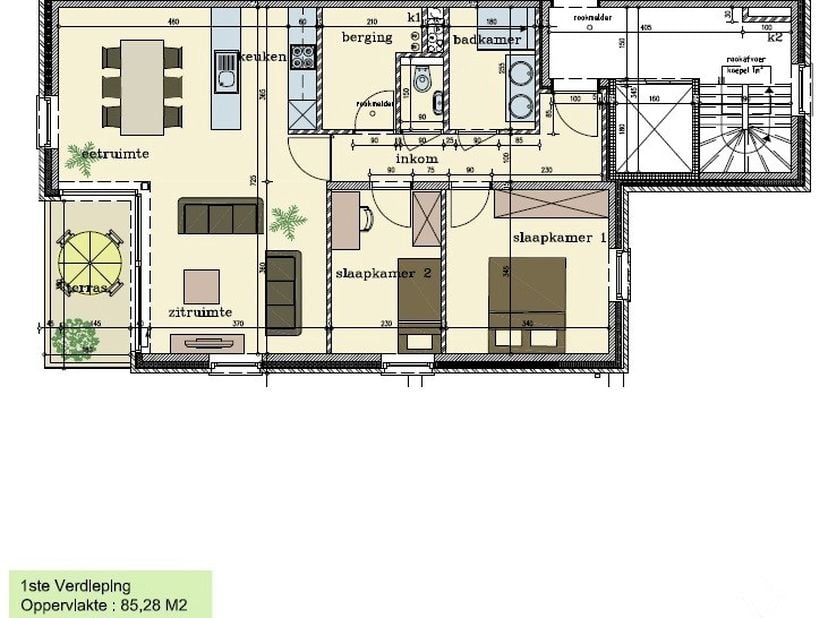 Dit appartement (B1.1) is gelegen op de 1ste verdieping in de Residentie Brouwershof te Westrozebeke (Staden) en bestaat uit: inkomhal - toilet - badk