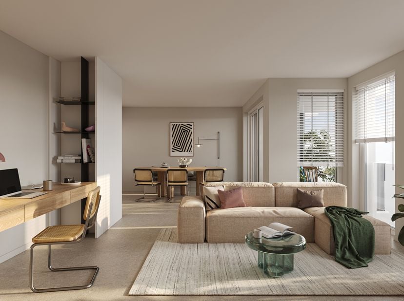 Dit centraal gelegen nieuwbouwappartement, met een bewoonbare oppervlakte van 97m², bevindt zich op de vierde verdieping. Het pand omvat twee slaapkam