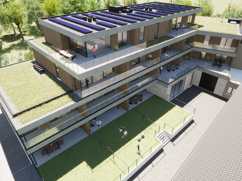Le projet sera réalisé sur 4 étages au-dessus du sol<br />
et les appartements disposent de 1 ou 2 chambres. <br />
<br />
Les appartements du rez-de-