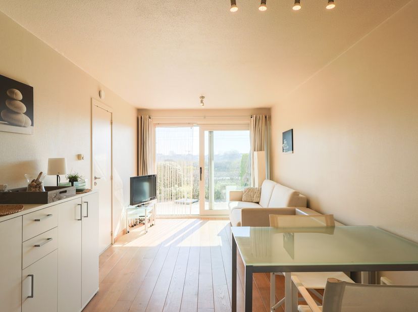 Zuidgericht gelijkvloers appartement in Residentie Plaza II, ideaal gelegen op wandelafstand van zee en dijk. Dit praktisch ingerichte appartement bie