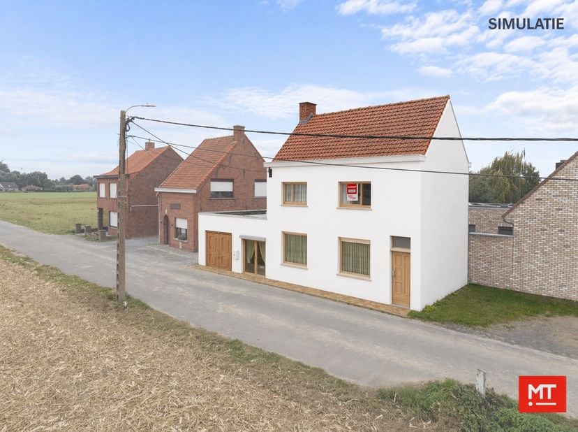 Op een afgelegen locatie te Geluwe maar toch vlakbij A19 Ieper-Kortrijk en verschillende winkels treffen we deze te renoveren woning. In onderstaande