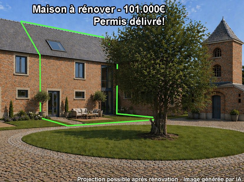 Op 5 minuten van Geldenaken ligt deze te renoveren woning in Ferme du Baron, een duidelijk en goed gestructureerd project met een verkregen stedenbouw