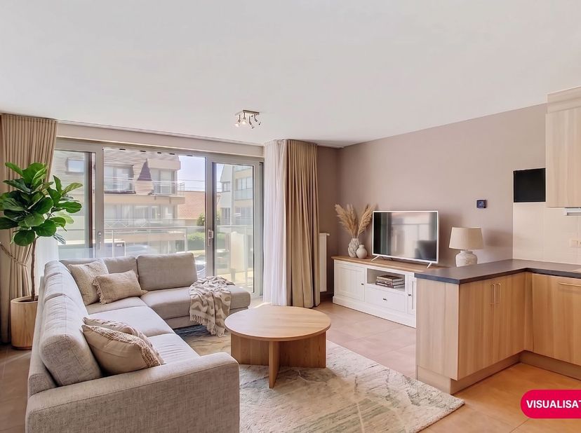 Schitterend en zonnig appartement met twee slaapkamers te huur in de jonge residentie “Joli” (bouwjaar 2009), gelegen aan de Leopoldlaan 240 te Middel