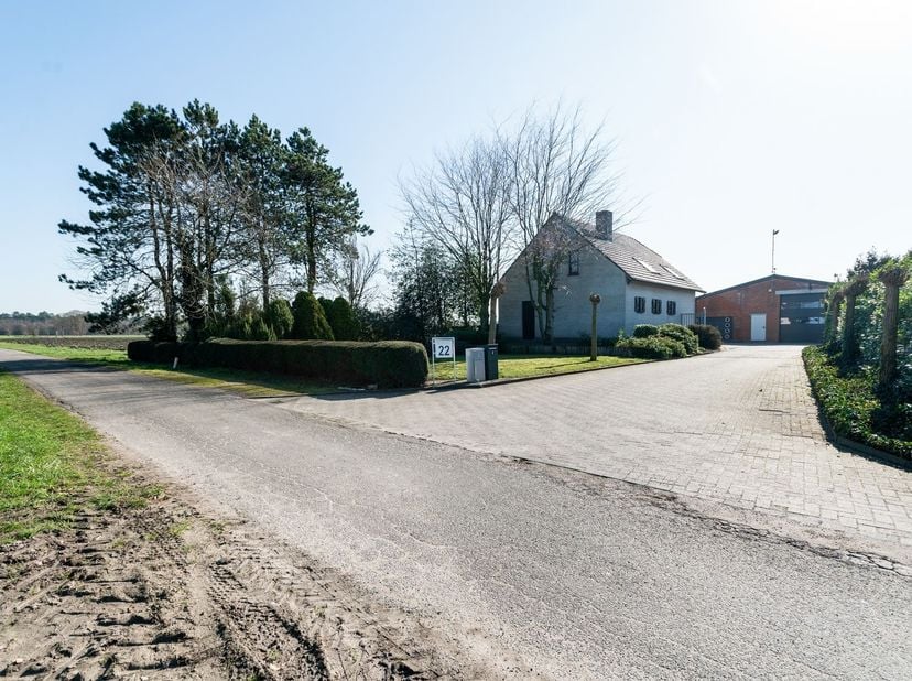 Landbouwwoning met 3 slaapkamers op perceel van 13.382 m² met meerdere loodsen<br />
<br />
Gelijkvloers:<br />
Via de inkomhal betreedt u de wonin