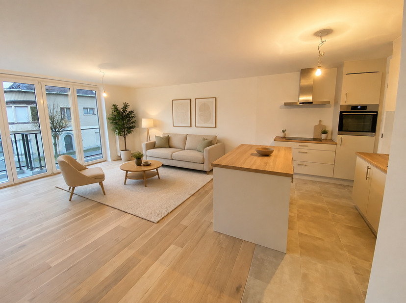 Dit lichtrijke appartement van 92 m² bevindt zich op de eerste verdieping van Residentie Ridder Karel te Eeklo en is bereikbaar via zowel lift als tra