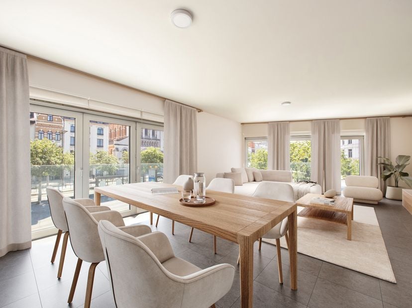 Dit ruim appartement bevindt zich op de eerste verdieping van een recent gebouw. Het pand is ingeplant in de hippe en bruisende buurt van Antwerpen Zu