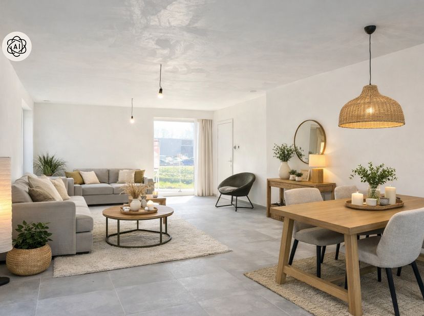 Afgewerkt  en dus onmiddellijk verhuurbaar en bewoonbaar . Kwalitatieve energiezuinige nieuwbouwwoning met volledig aangelegd terras en handige carpor