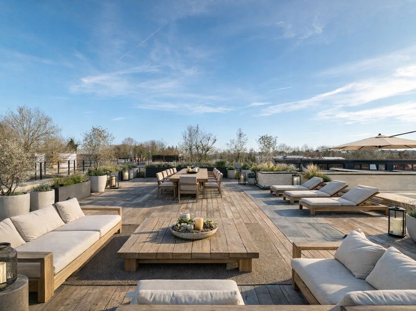 Au sommet d'un immeuble contemporain issu d'un projet architectural de réhabilitation, ce penthouse en duplex développe 504 m² habitables et ± 350 m²