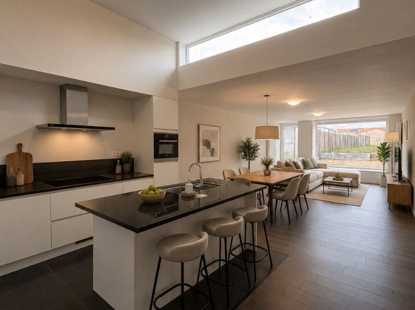 rvik - Compleet gerenoveerde woning met 4 slaapkamers en garage te koop.Indeling:Wasplaats/technische ruimte, doorgang hal, toilet, badkamer, open keu